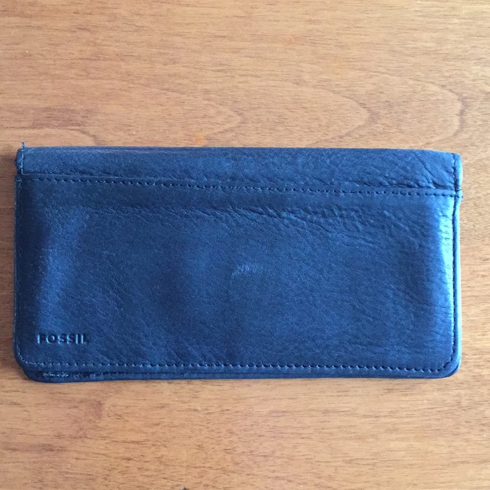 Fossil Black Leather Checkbook Wallet
